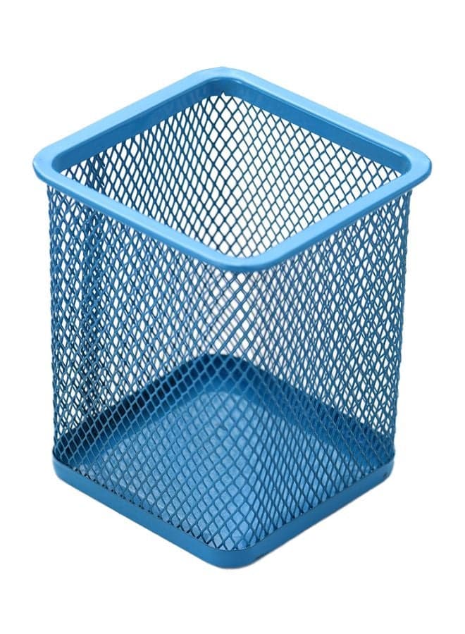 Metal Square Shape Pen Pencil Holder Blue
