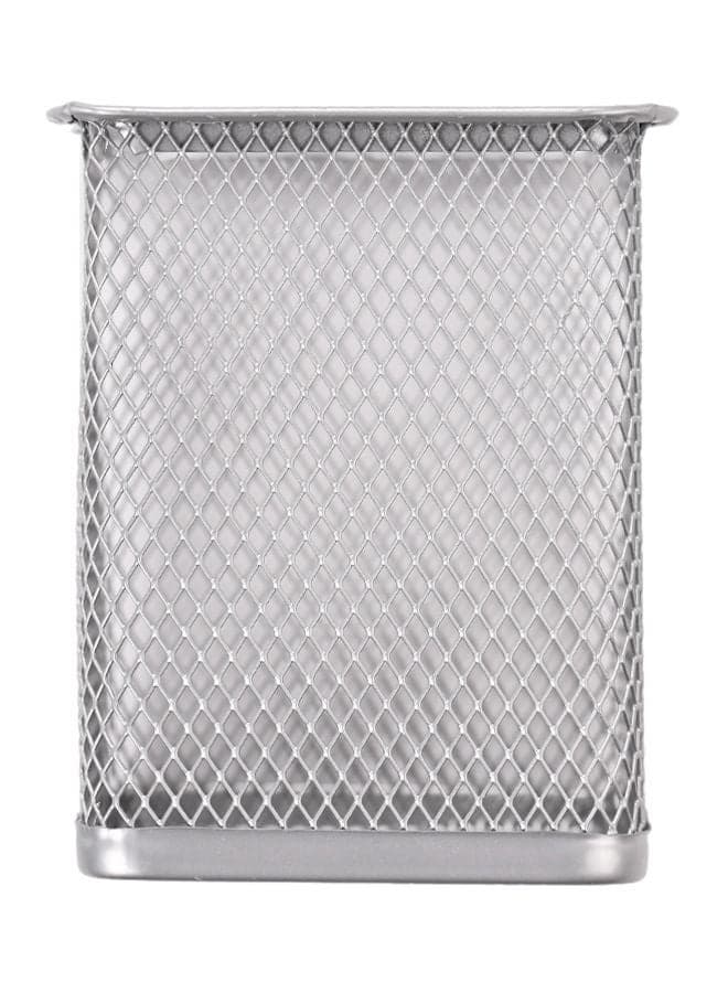 Metal Square Shaped Pencil Holder Silver