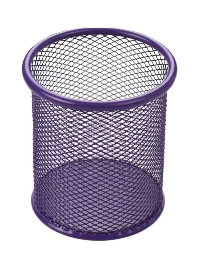 Metal Round Shape Pen Pencil Holder Purple