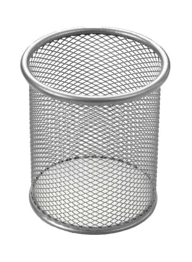Metal Round Shaped Pencil Holder Silver