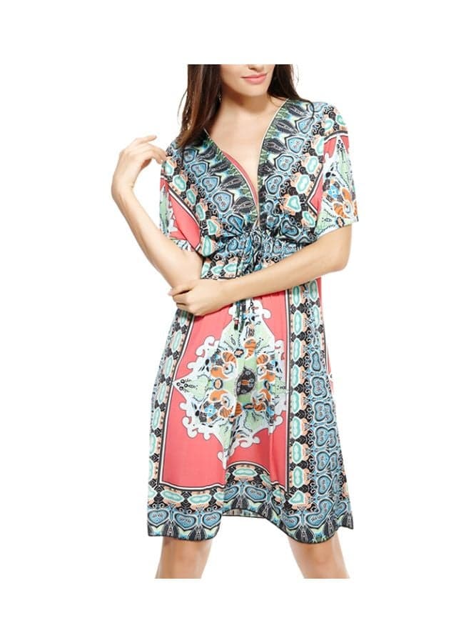 Short Sleeves Bohemian Dress Multicolor