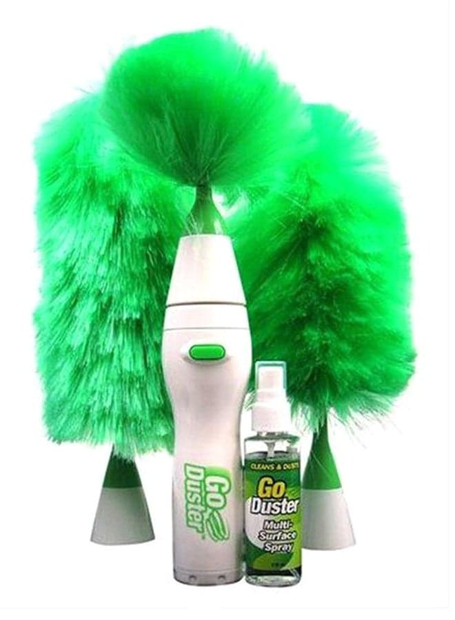 3-Piece Electrostatic Dust Cleaning Brush Set With Multi-Surface Spray Green/White/Clear