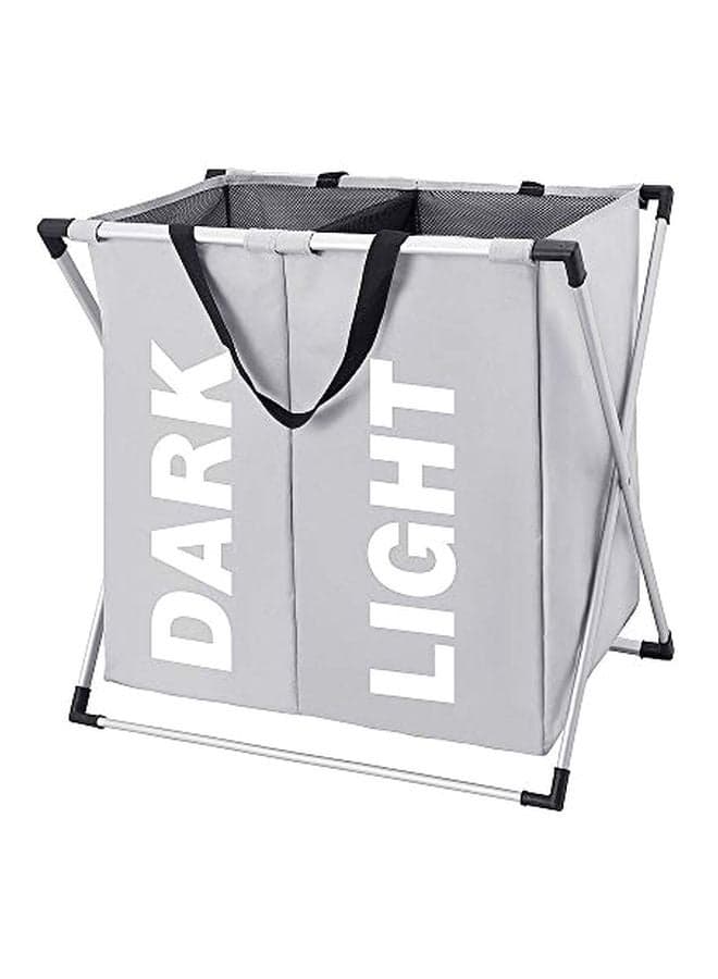2-Section Foldable Laundry Storage Basket Grey/White/Black 22.4x23.6x15inch