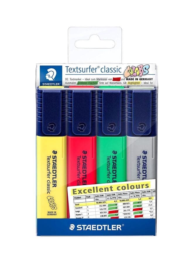 4-Piece Textsurfer Classic Highlighter Set Yellow/Red/Green