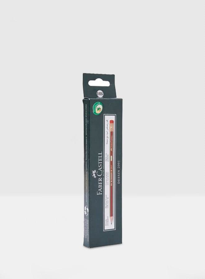 Dessin 2001 Graphite HB Pencils With Tip Eraser Red/Gold