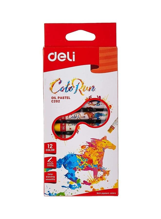 12-Piece Oil Pastel Colour Set Blue/Red/Yellow