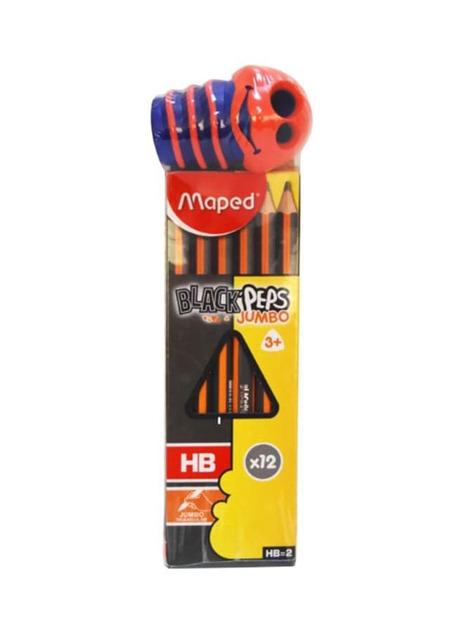 13-Piece Pencil With Sharpener Set Red/Blue/Orange