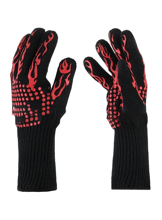 Heat-Resistant Grill Gloves Black/Red 30 x 12cm