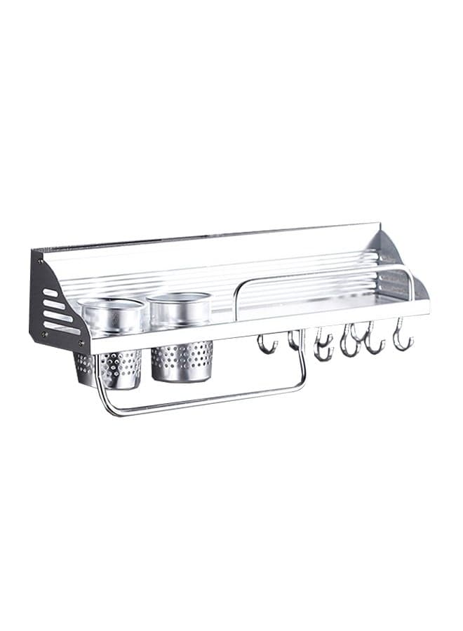 2-Cup 8-Hook Multi-Function Condiment Holder Storage Rack Silver 55 x 15 x 18cm