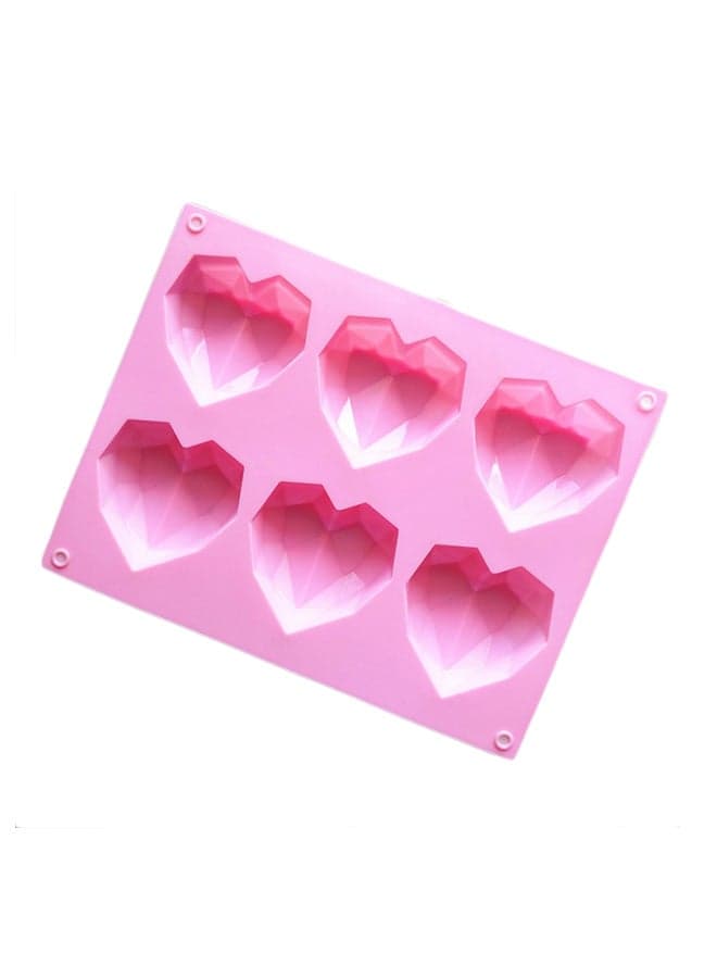 6-In-1 Heart Shape Silicone Mold For Baking Mousse Cake Pink 22 x 17 x 2cm