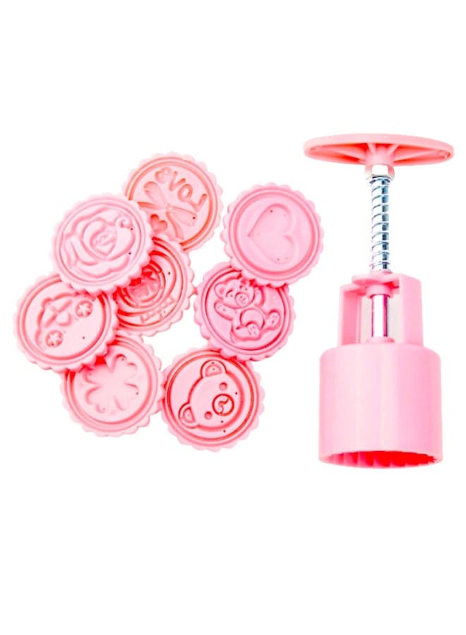 8-Piece Cartoon Pattern Cookie Cutter Set With Cake Mould Pink/Silver 15 x 6centimeter