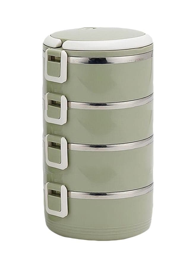 4-Tier Stainless Steel Lunch Box Green/Silver/White 2800ml