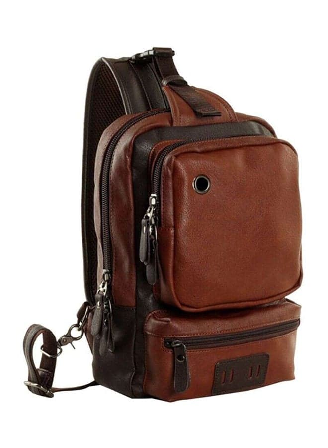 Leather Zipper Crossbody Bag Brown