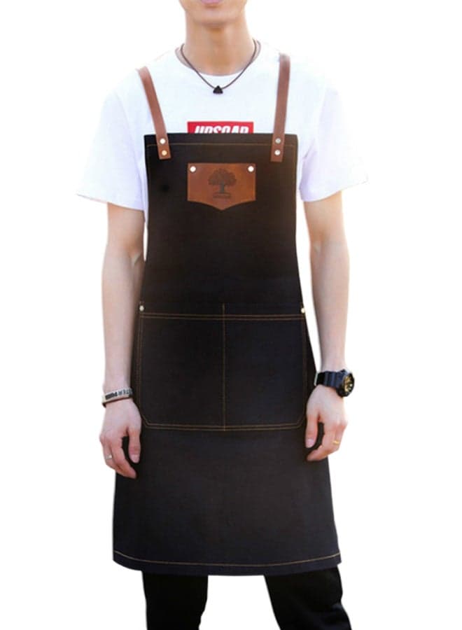 Adjustable Strap Kitchen Apron Black/Brown 78 x 70cm