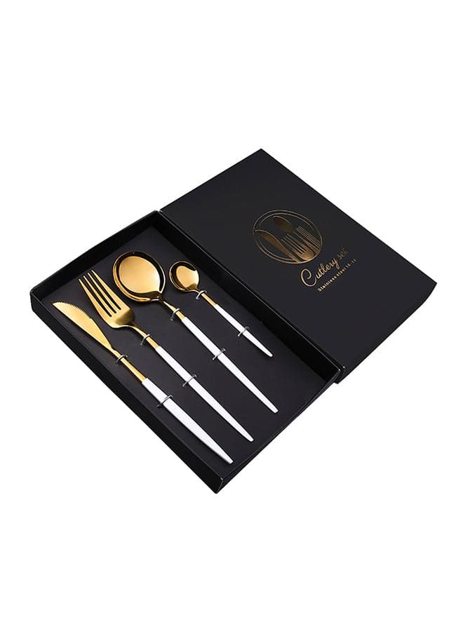 4-Piece Simple Flatware Gift Set White/Gold 25x16x 3.5cm