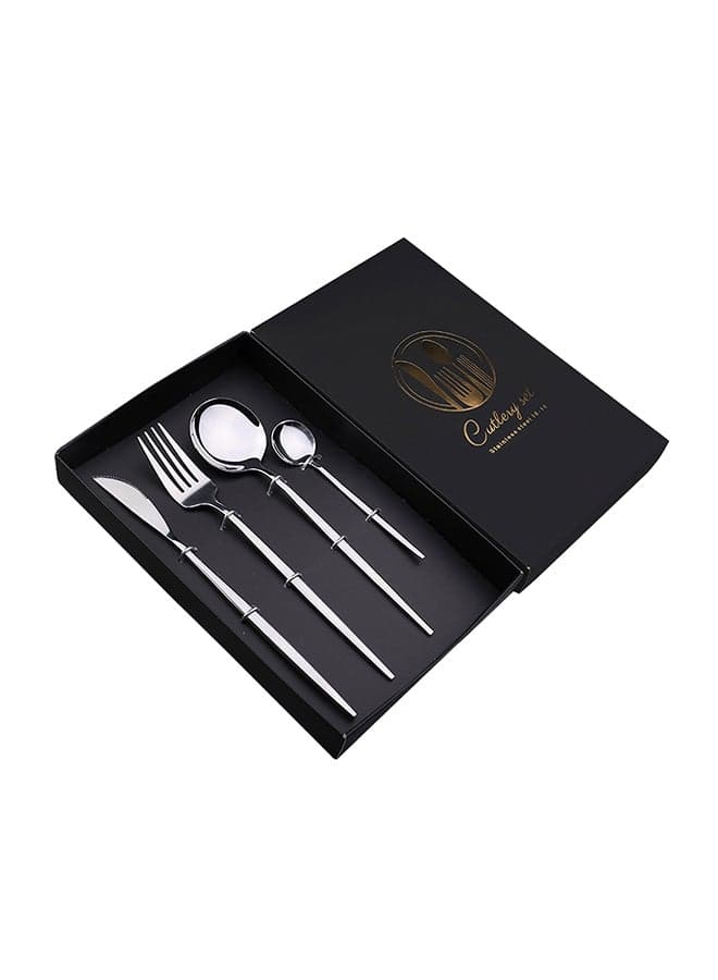 4-Piece Simple Flatware Set Gift Set Silver 25x16x 3.5cm