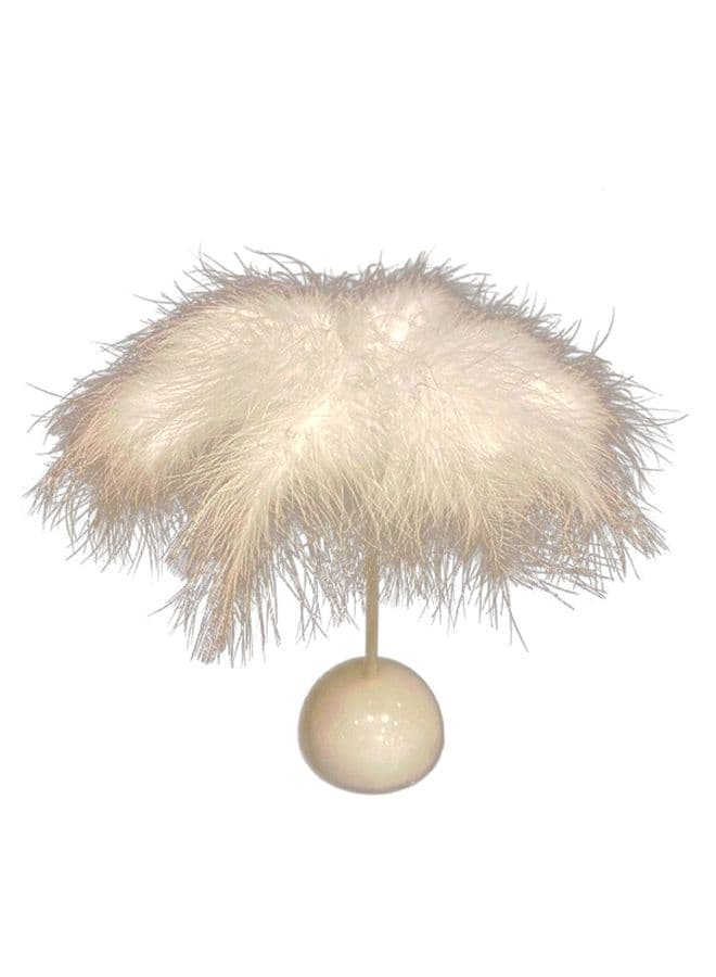 Handmade Feather Led Table Lamp White 27 x 23cm