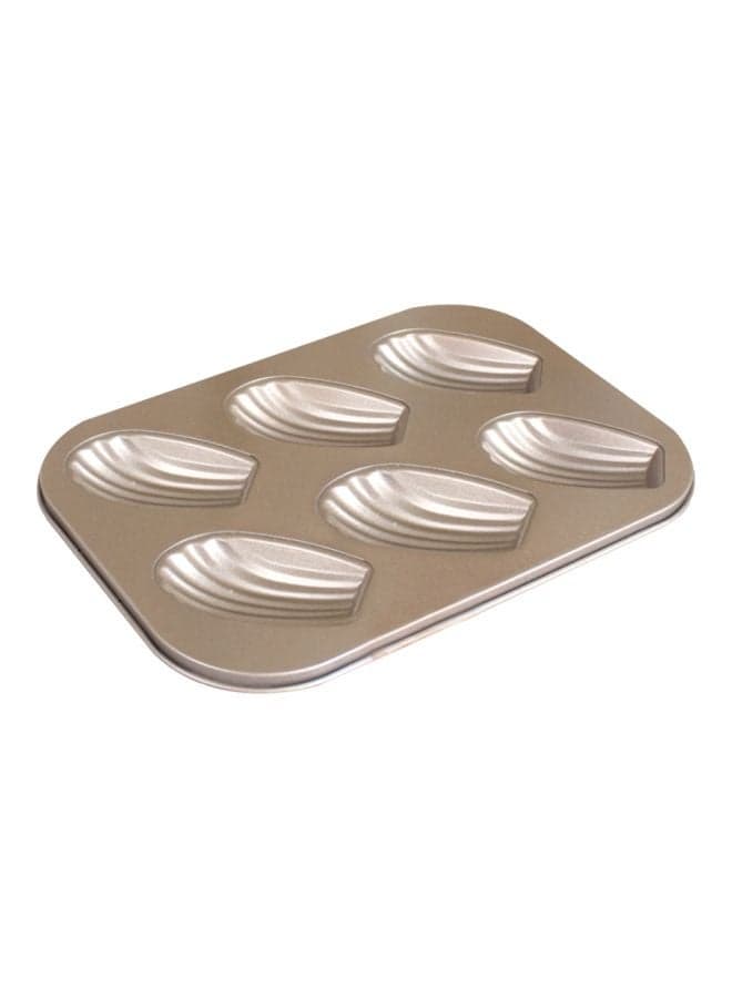 6-Cavity Carbon Steel Patterned Baking Mould Gold 26.5x1.7x18.5cm