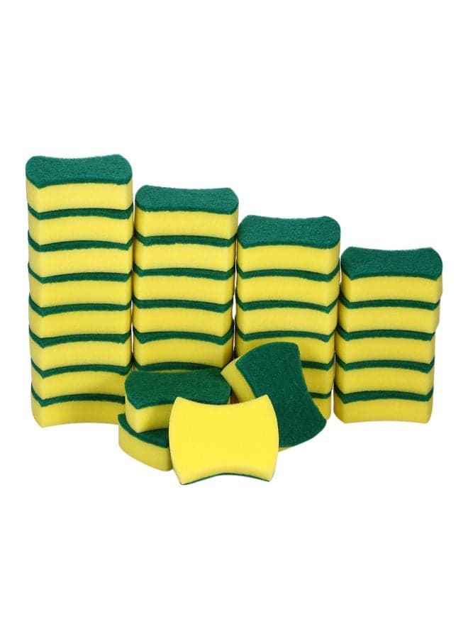 30-Piece Double Sided Dish Washer Sponge Set Yellow/Green 7x3x10cm