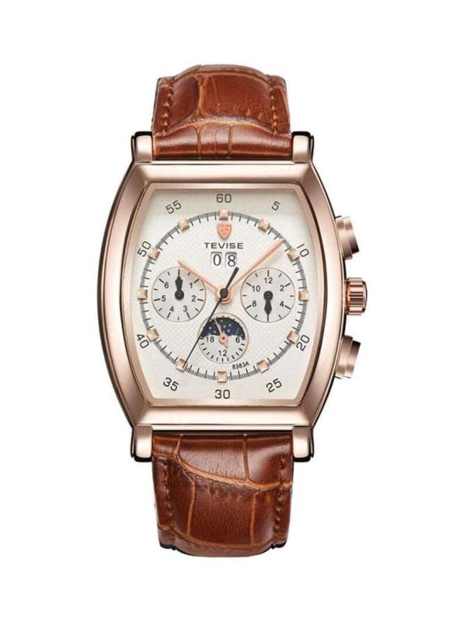 Men's Leather Analog Watch B07DMZK31X-4 - 40 mm - Brown