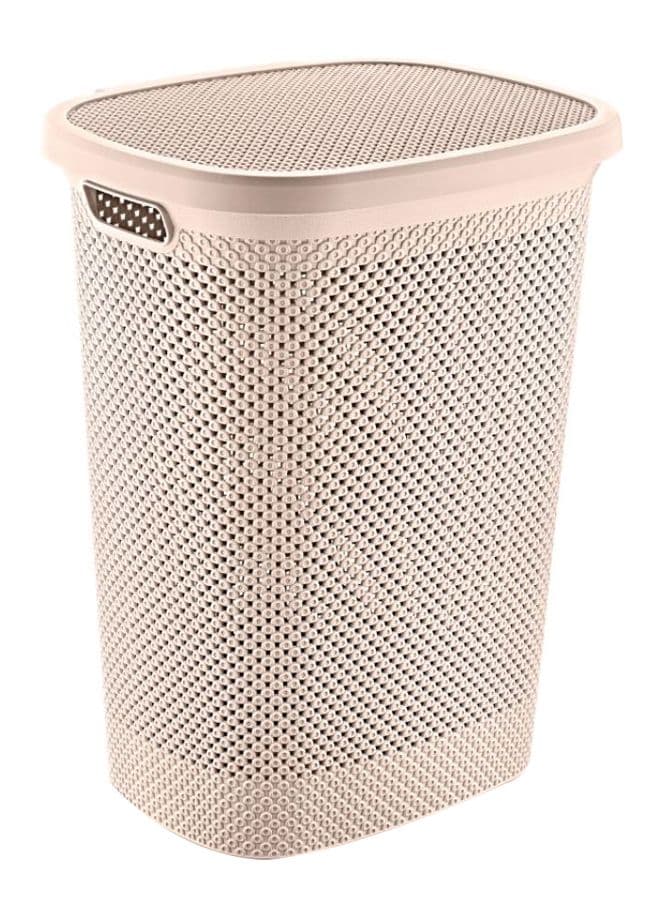 Long-Lasting Light Weight Stylish Compact And Space Saving Easily Cleanable Diamond Design Laundry Basket With Lid Latte 37x47x59.5cm