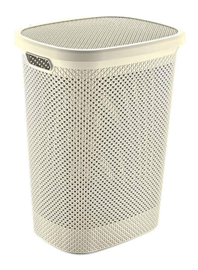 Long-Lasting Light Weight Stylish Compact And Space Saving Easily Cleanable Diamond Design Laundry Basket With Lid Ivory 37x46x59.5cm