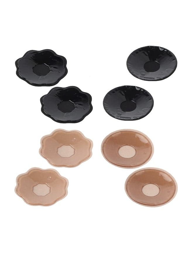 8-Piece Reusable Silicone Nipple Cover Bra Pad Beige/Black