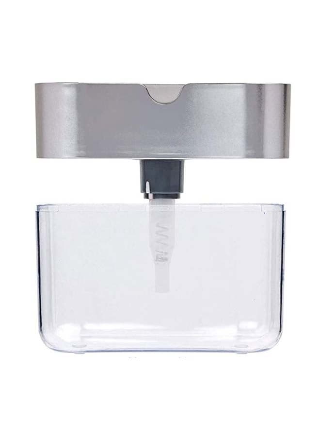 2-in-1 Sponge Rack Shelf Soap And Detergent Dispenser Pump Silver 5.1X3.35X3.5inch