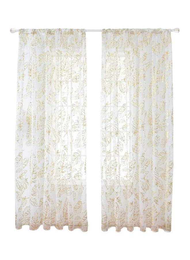 Pack Of 2 Feather Printed Sheer Window Curtains White/Gold 40x79inch