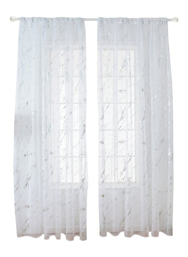 Pack Of 2 Marble Printed Sheer Window Curtains White/Silver 40x79inch
