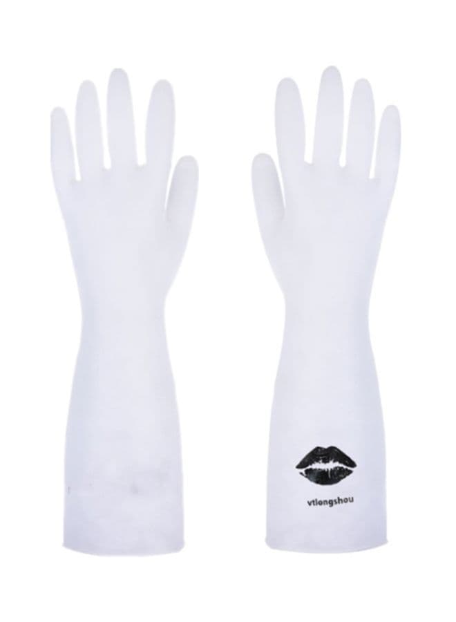 Pair Of Lip Printed Rubber Gloves White/Black L