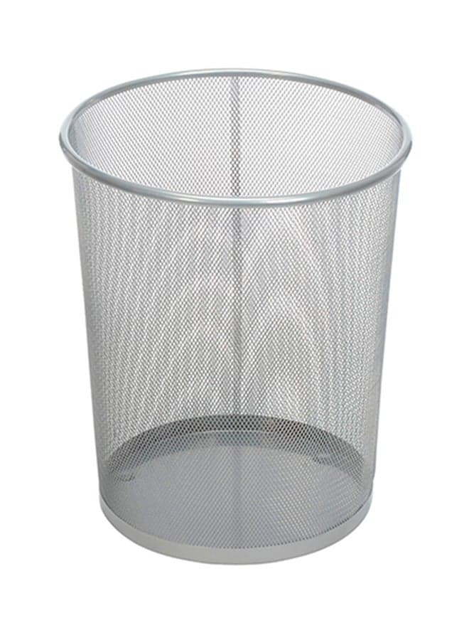 Portable Waste Paper Trash Can Basket Silver 17.5 x 23.5cm