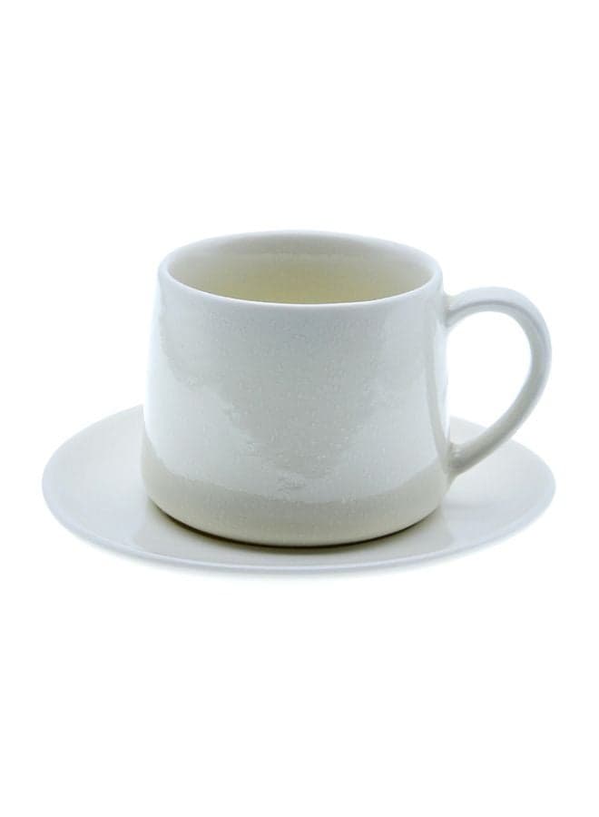 Color Glazed Ceramic Necking Cup And Saucer Set Rice White 11.6x9.3x7.4cm
