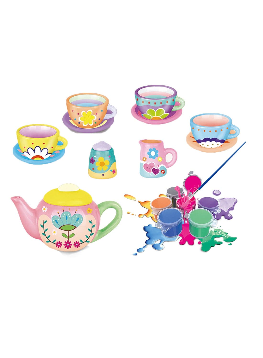 18-Piece Painted Tea Set Assorted
