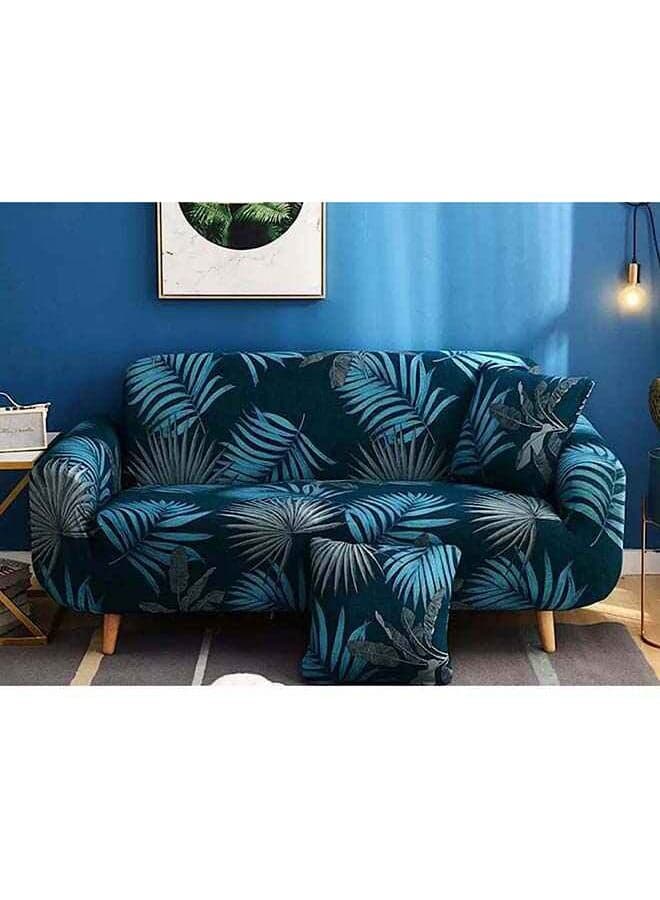 4 Seater Printed Sofa Cover Blue/Black 235x300centimeter