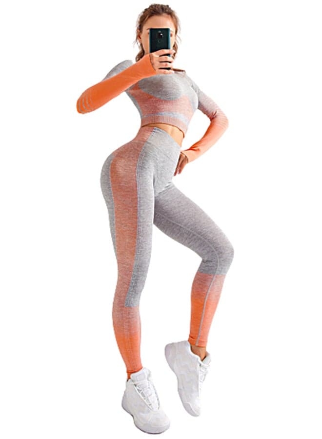 Colour Blocked Sports Suit Set Orange/Grey