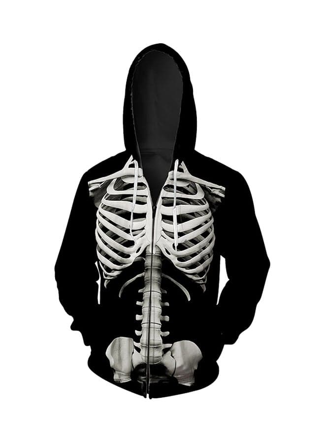 3D Skeleton Print Hooded Jacket Black