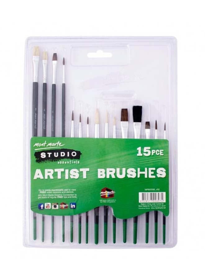 15-Piece Studio Artist Brush Black/green/silver