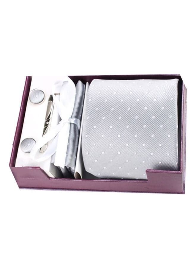 Polka Dot Printed Necktie With Cufflinks Set Grey/White