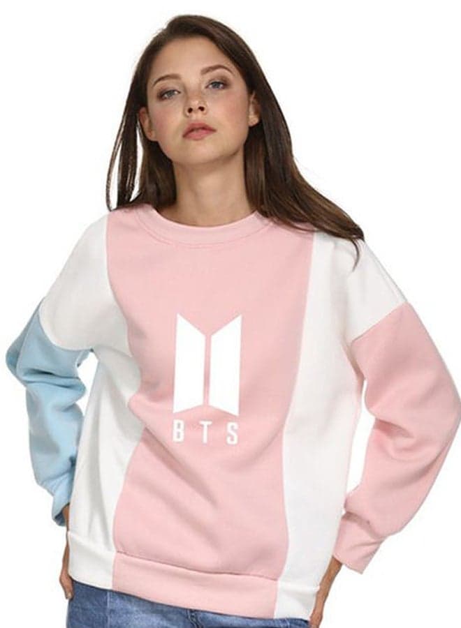 Round Neck BTS Printed Pullover Pink/Blue/White