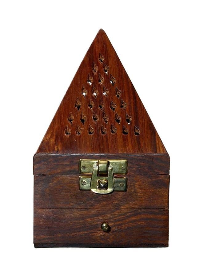 Wooden Pyramid Shaped Incense Holder Brown 9x15cm