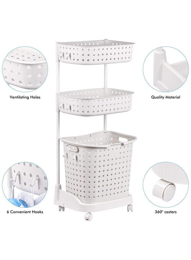 3-Tier Laundry Basket Beige 39.37×17.12cm