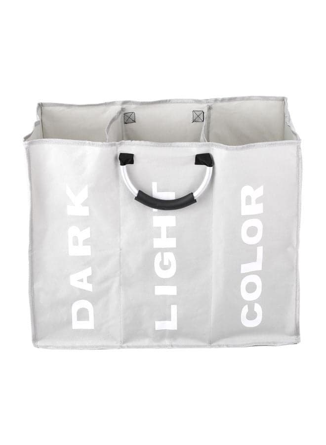 3-Section Foldable Laundry Basket With Aluminum Handles Light Grey