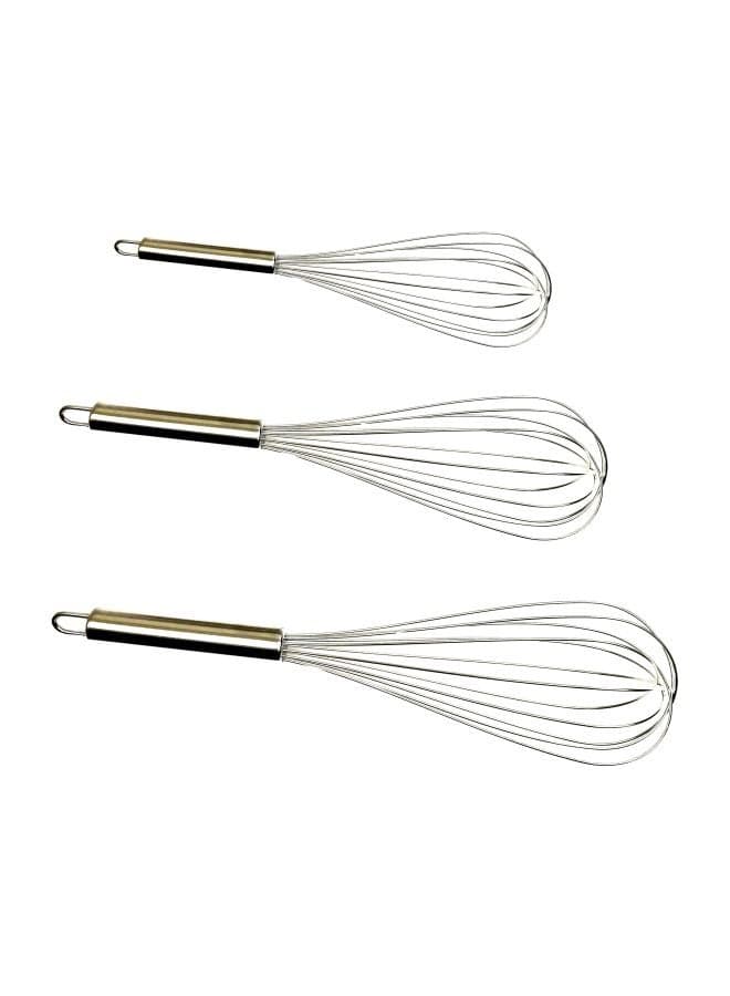 3-Piece Egg Whisk Set Silver 8, 10, 12inch