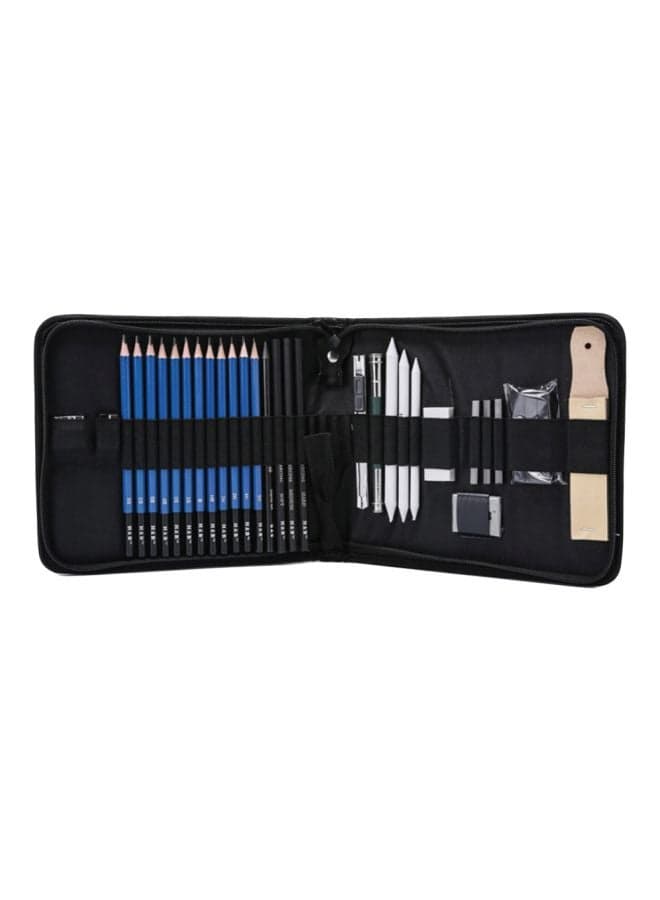 Pack Of 32 Professional Pencil Drawing Kit Blue/White/Black