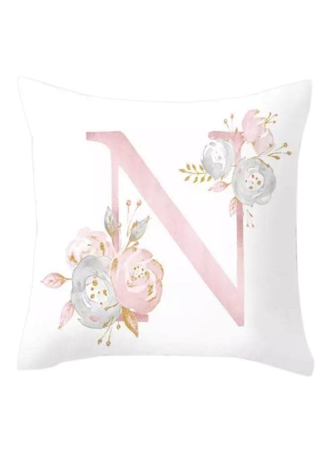 Initial N Printed Cushion Cover White/Pink/Blue 45x45cm