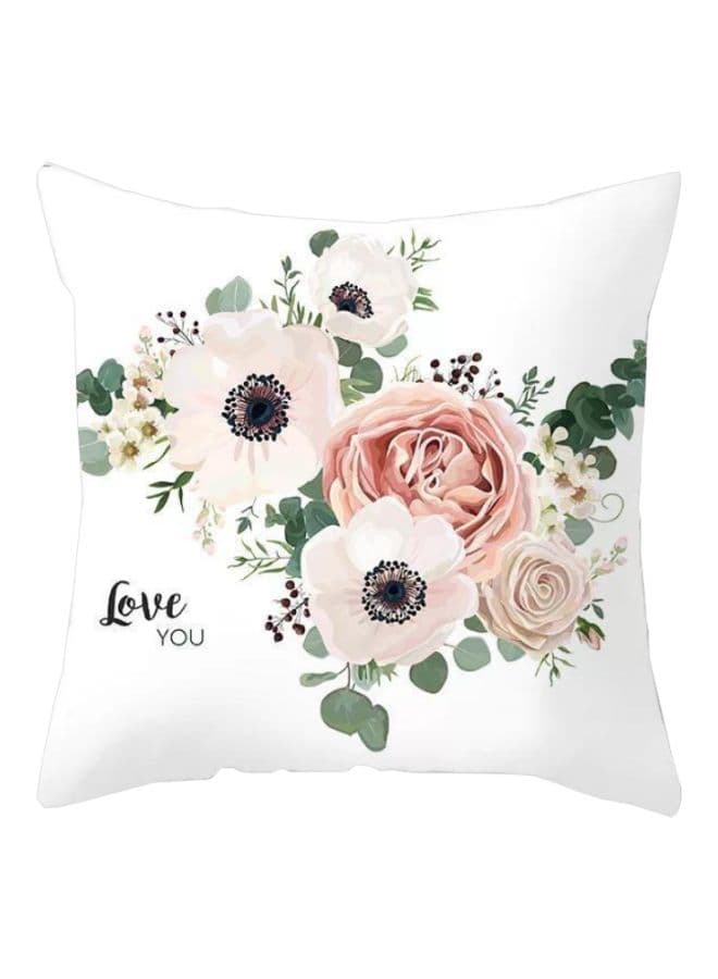 Floral Printed Cushion Cover White/Pink/Green 45x45cm