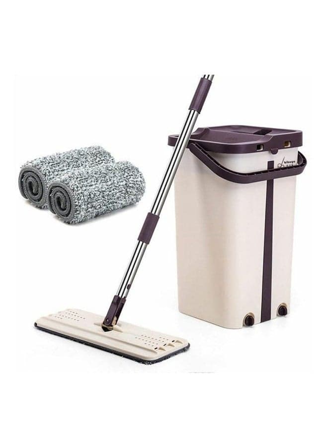 4-Piece Flat Cleaning Mop with Bucket and Two Extra Cotton Cloth Set Multicolour