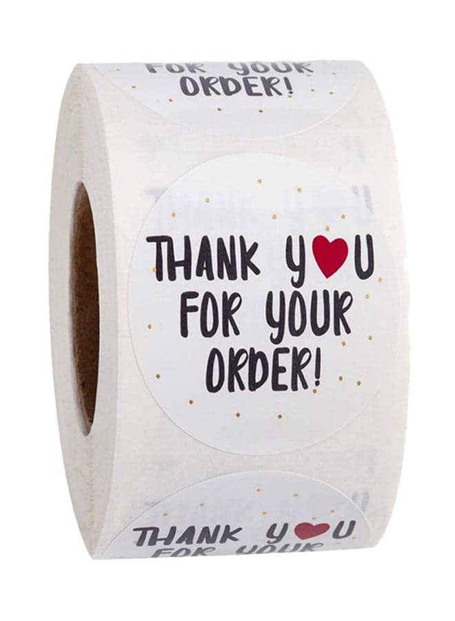 500-Piece Thank You Order Label Sticker Roll White/Black White