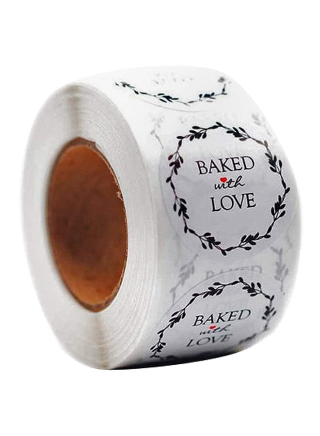 500-Piece Baked With Love Label Sticker Roll White